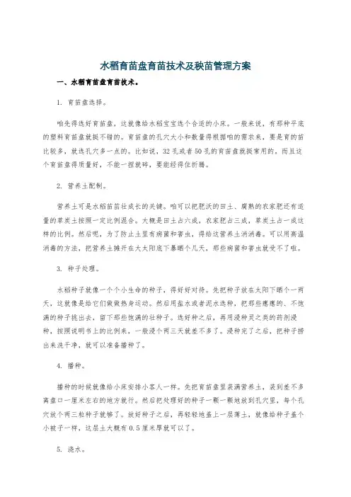 水稻育苗盘育苗技术及秧苗管理方案