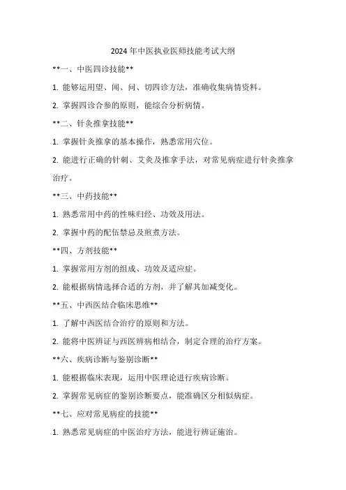 2024年中医执业医师技能