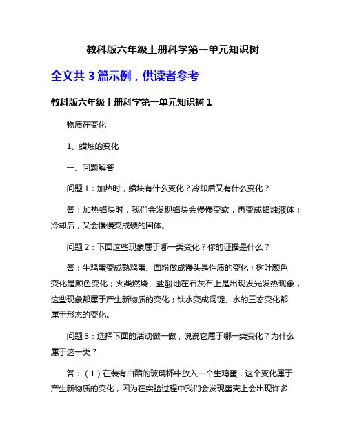 教科版六年级上册科学第一单元知识树
