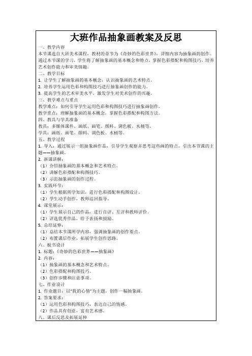 大班作品抽象画教案及反思范例