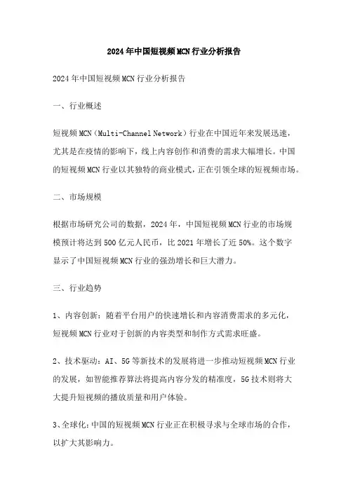 2024年中国短视频MCN行业分析报告