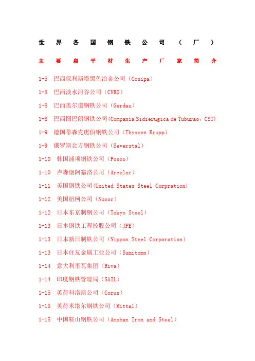 世界各国钢铁公司 