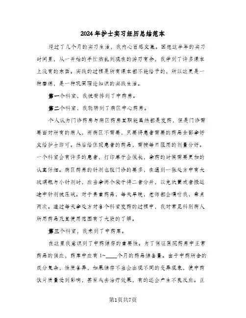 2024年护士实习经历总结范本(五篇)
