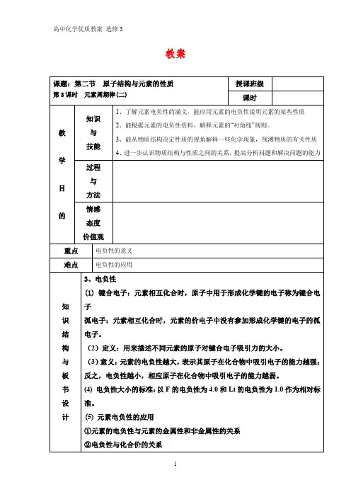高中化学优质教案 元素周期律(二) 教学设计[选修]