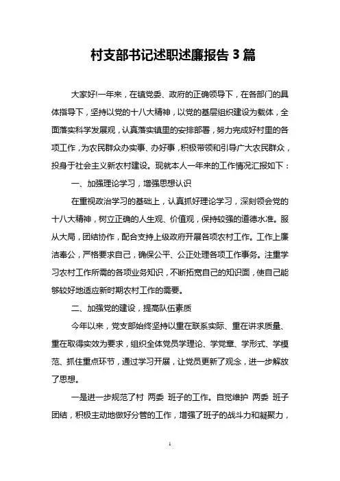 村支部书记述职述廉报告3篇