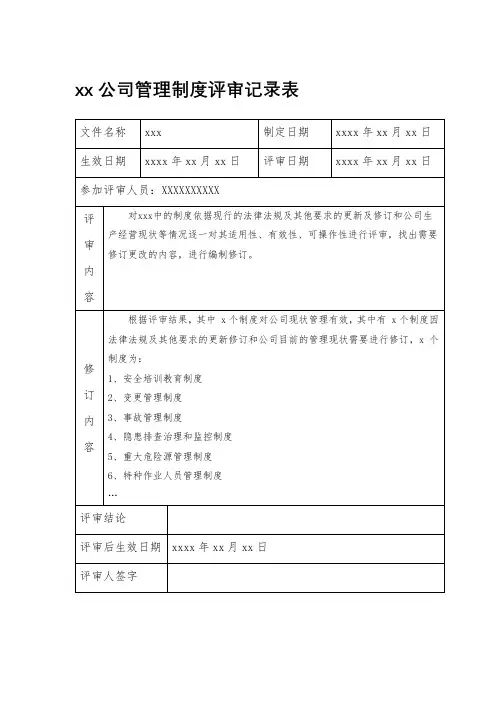 管理制度评审表