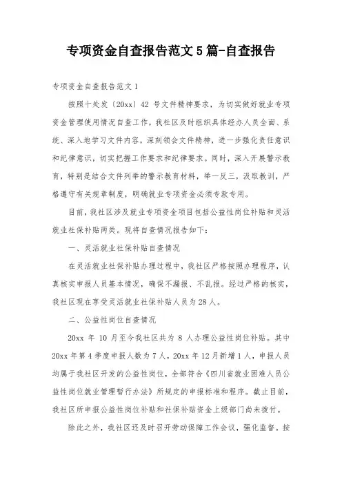 专项资金自查报告范文5篇-自查报告