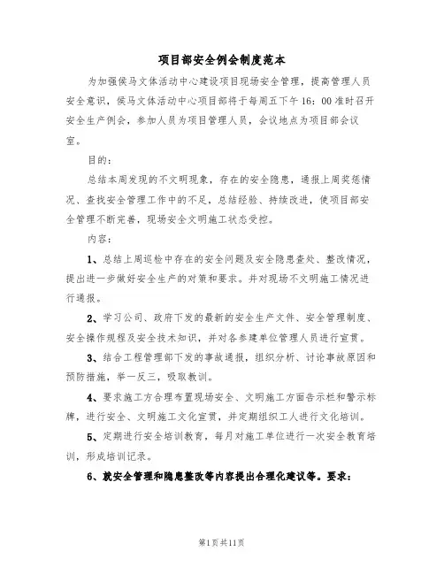 项目部安全例会制度范本（5篇）