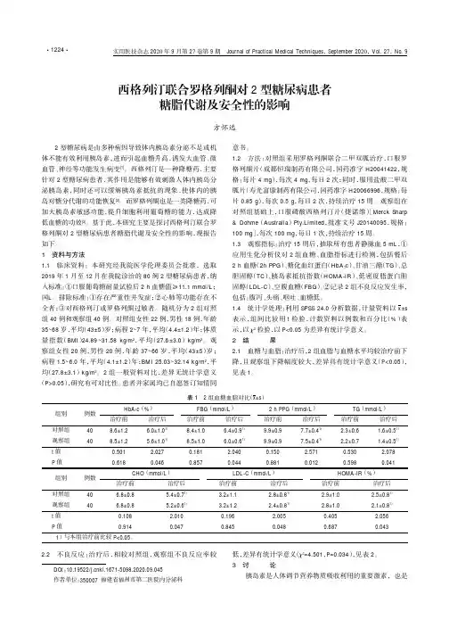 西格列汀联合罗格列酮对2型糖尿病患者糖脂代谢及安全性的影响