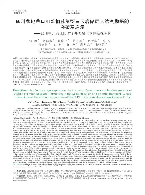四川盆地茅口组滩相孔隙型白云岩储层天然气勘探的突破及启示——以川中北部地区JT1井天然气立体勘探为例