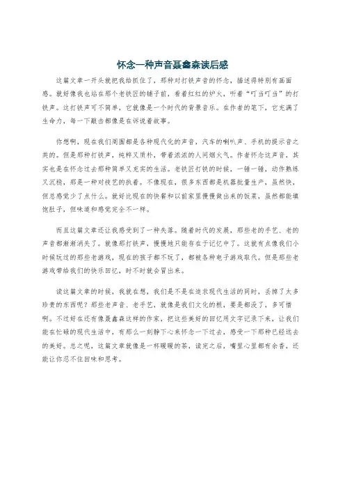 怀念一种声音聂鑫森读后感