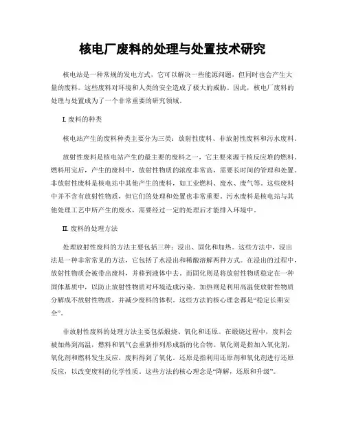 核电厂废料的处理与处置技术研究