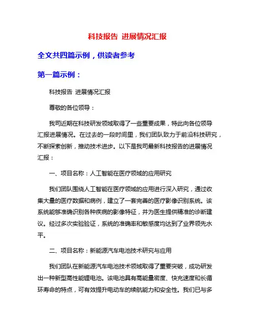 科技报告 进展情况汇报