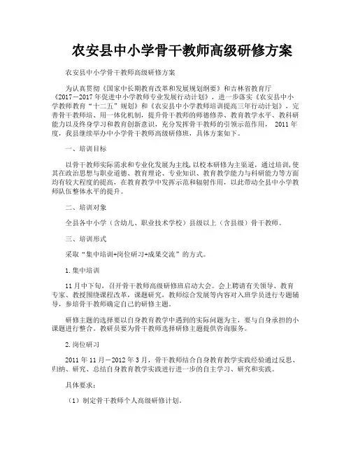 农安县中小学骨干教师高级研修方案