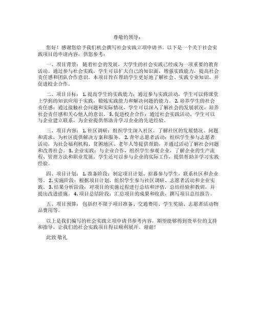 社会实践立项申请书