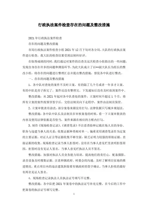 行政执法案件检查存在的问题及整改措施