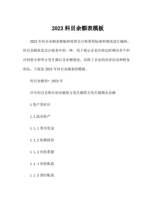 2023科目余额表模板