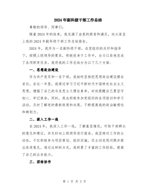 2024年副科级干部工作总结
