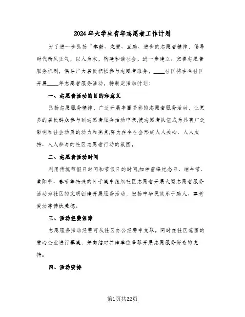 2024年大学生青年志愿者工作计划(七篇)