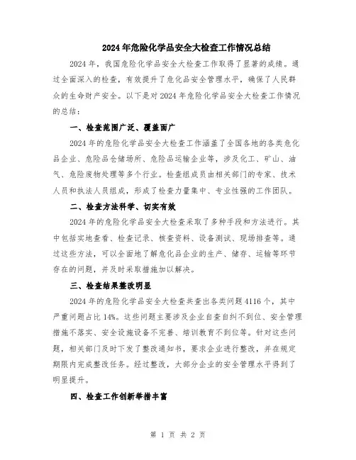2024年危险化学品安全大检查工作情况总结