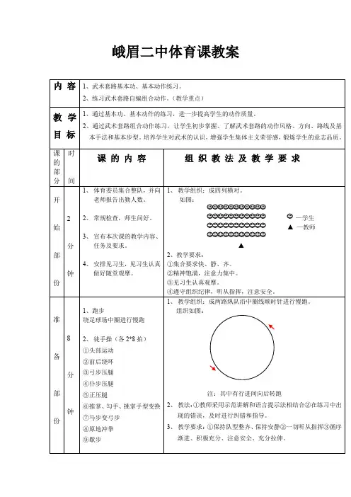 武术教案 1、武术套路基本功、基本动作练习。