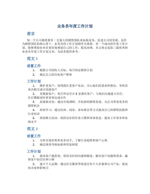 业务员年度工作计划3篇-精选范文