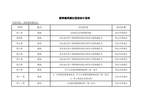 韵律健美操社团活动计划表