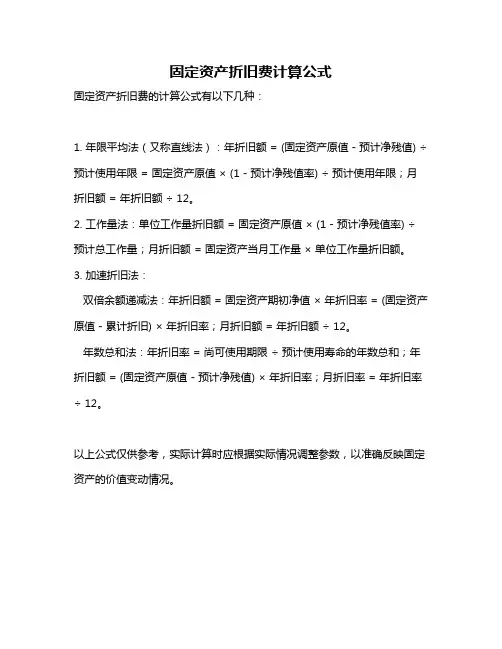 固定资产折旧费计算公式