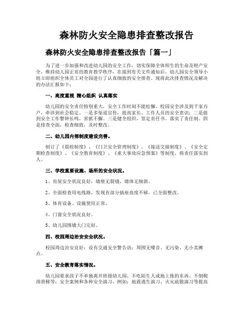 森林防火安全隐患排查整改报告