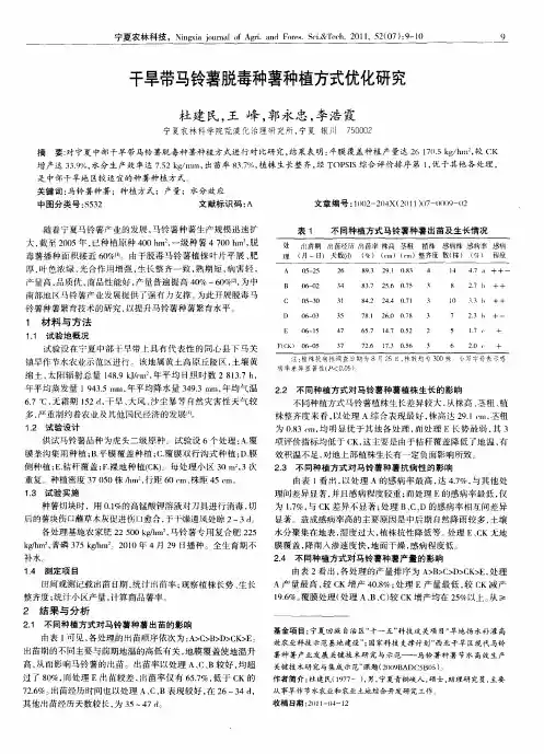 干旱带马铃薯脱毒种薯种植方式优化研究