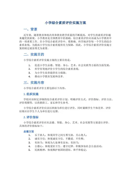 小学综合素质评价实施方案