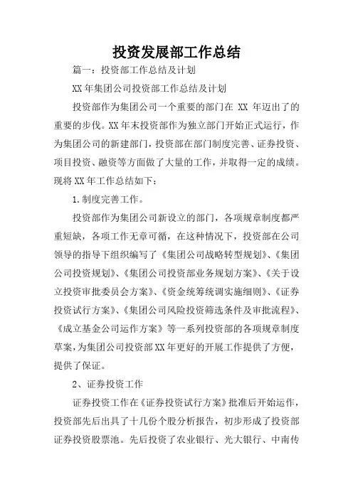 投资发展部工作总结