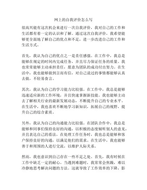 网上的自我评价怎么写