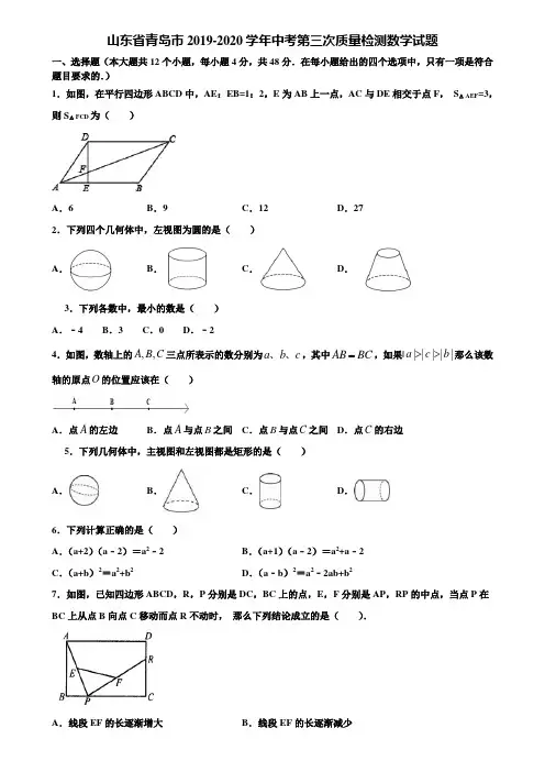 山东省青岛市2019-2020学年中考第三次质量检测数学试题含解析