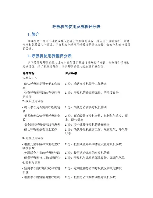 呼吸机的使用及流程评分表