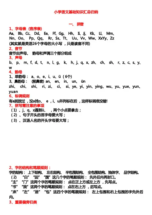 小升初：小学语文1-6年级基础知识汇总归纳