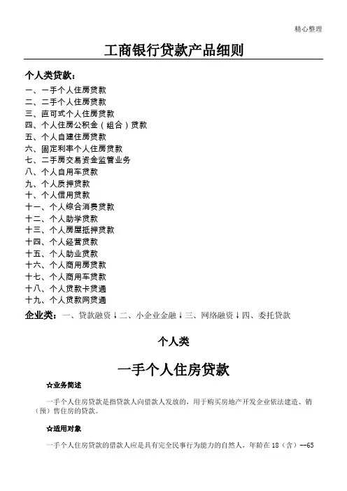 工商银行贷款产品细则