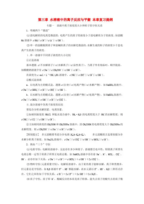新教材高中化学第三章水溶液中的离子反应与平衡本章复习提纲新人教版选择性必修