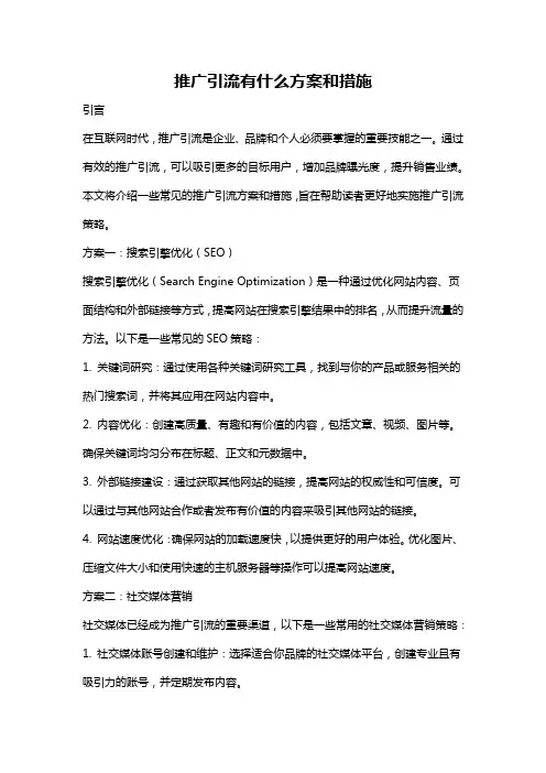 推广引流有什么方案和措施