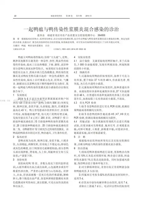 一起鸭瘟与鸭传染性浆膜炎混合感染的诊治