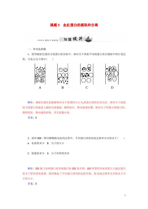 高中生物 专题五 课题3 血红蛋白的提取和分离知能提升 新人教版选修1