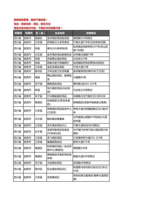 新版四川省宜宾市酒店用品企业公司商家户名录单联系方式地址大全36家
