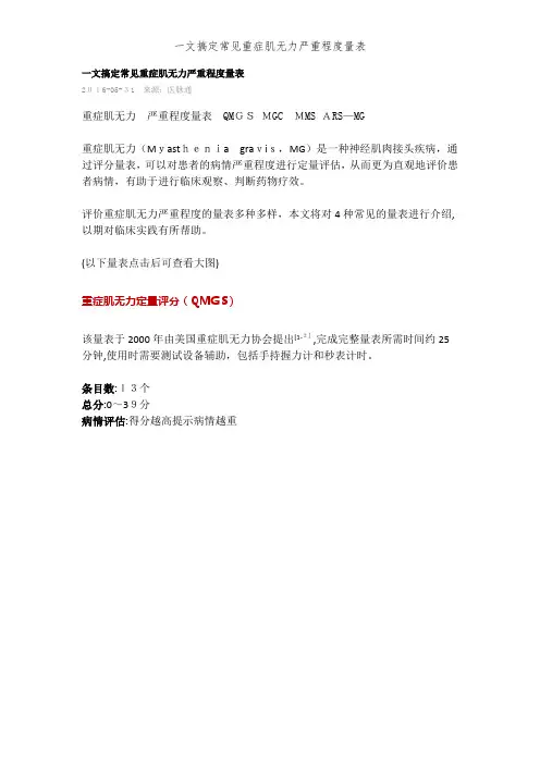 一文搞定常见重症肌无力严重程度量表