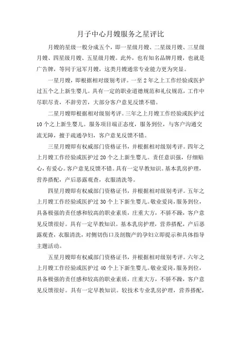 月子中心月嫂服务之星评比