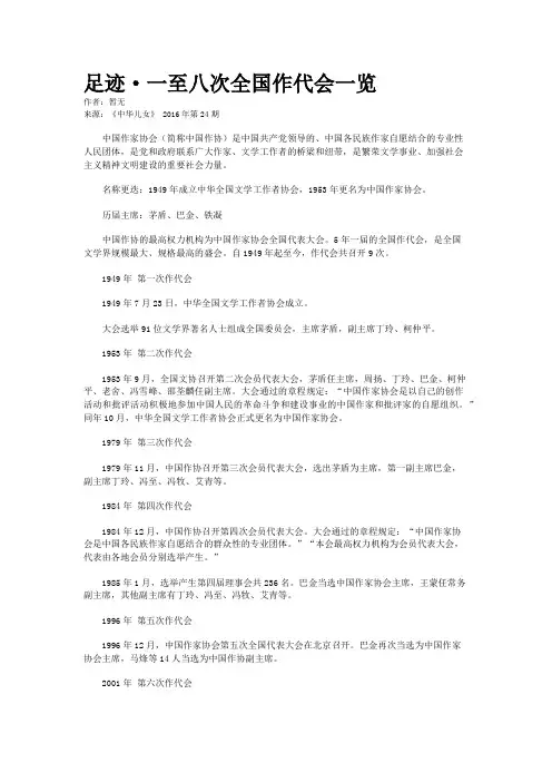 足迹·一至八次全国作代会一览