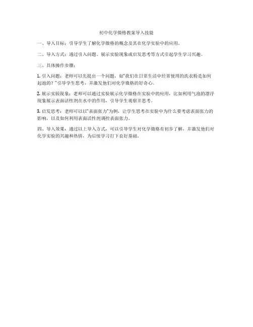 初中化学微格教案导入技能