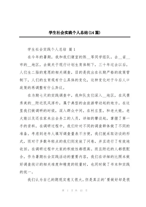 学生社会实践个人总结(14篇)