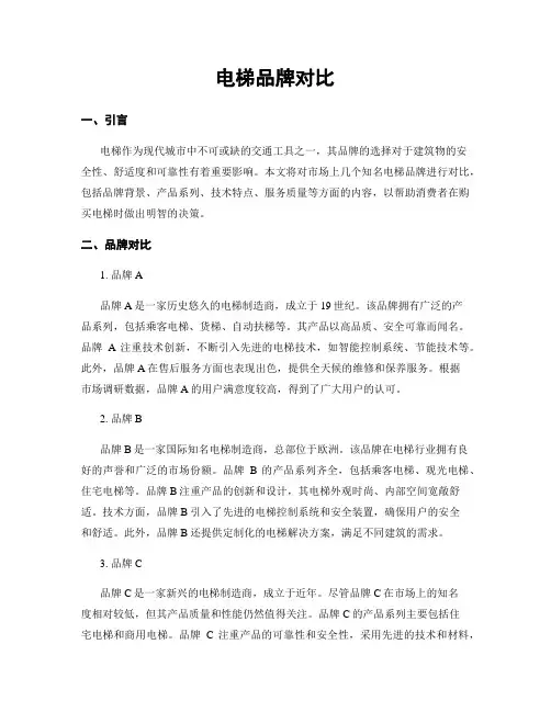 电梯品牌对比