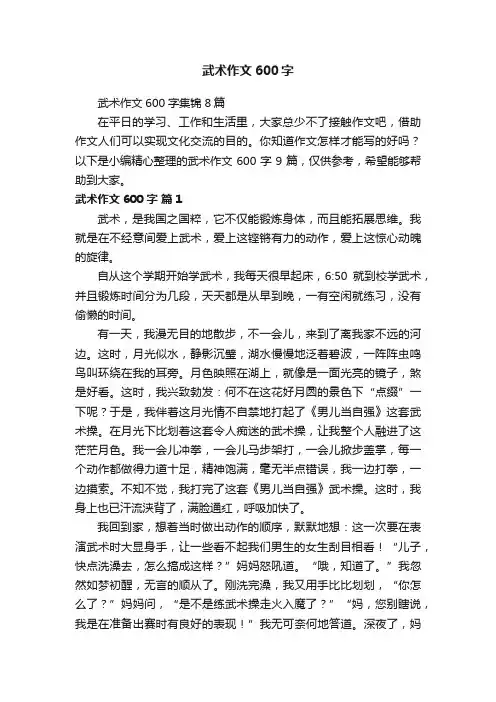 武术作文600字集锦8篇