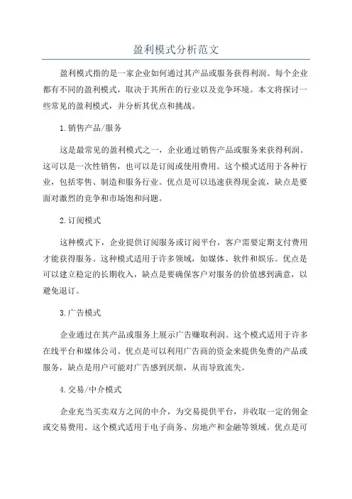 盈利模式分析范文